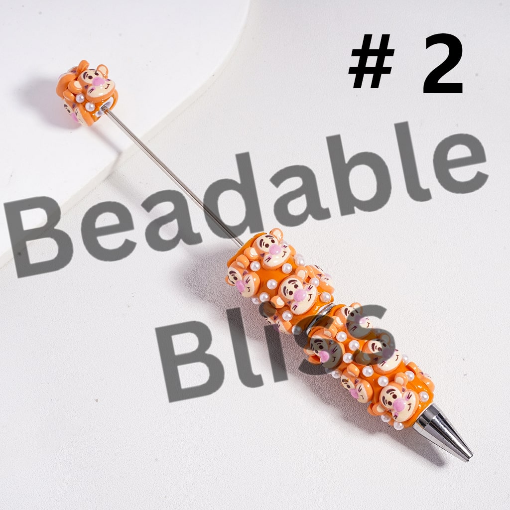 Beadable Clay Pens Cute Donkey Honey Bear Pig White Pearls Character Series, Random Mix