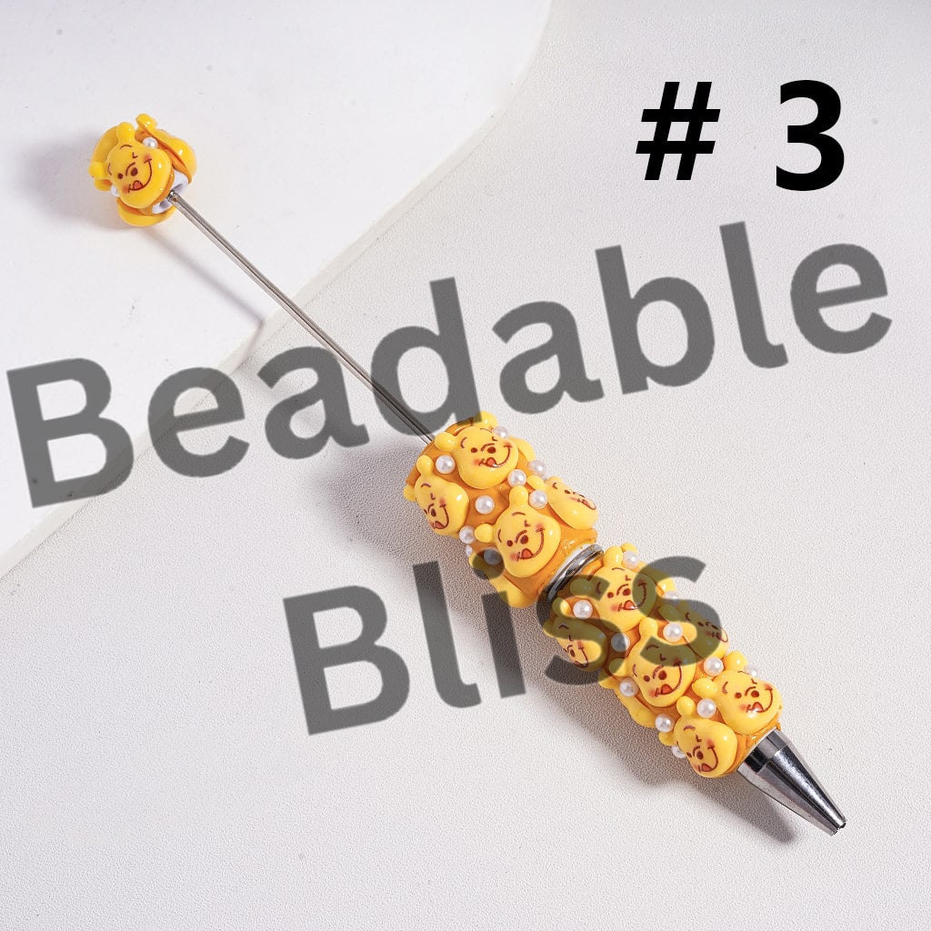 Beadable Clay Pens Cute Donkey Honey Bear Pig White Pearls Character Series, Random Mix