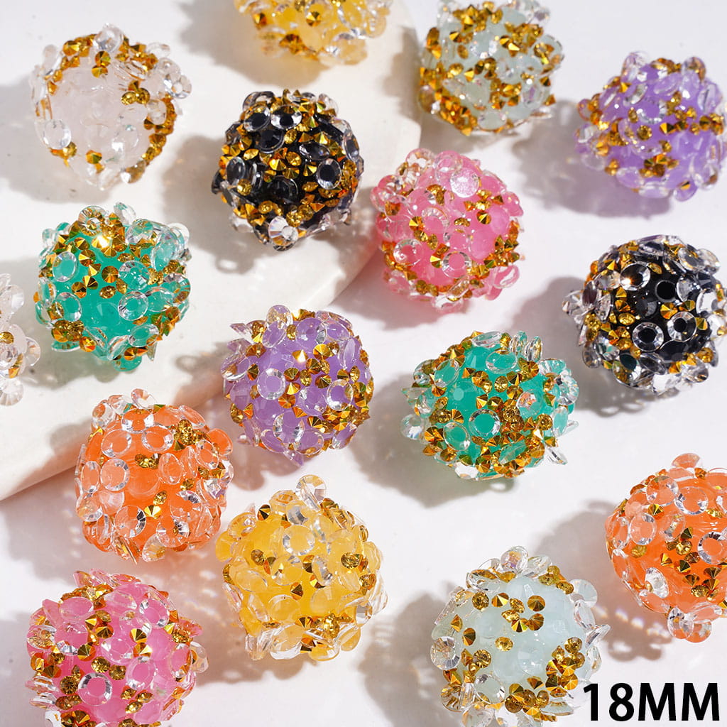 Handmade Clear Cone Shaped Crystal and Gold Rhinestones Acrylic Sugar Beads, 18MM, Multicolor Random Mix