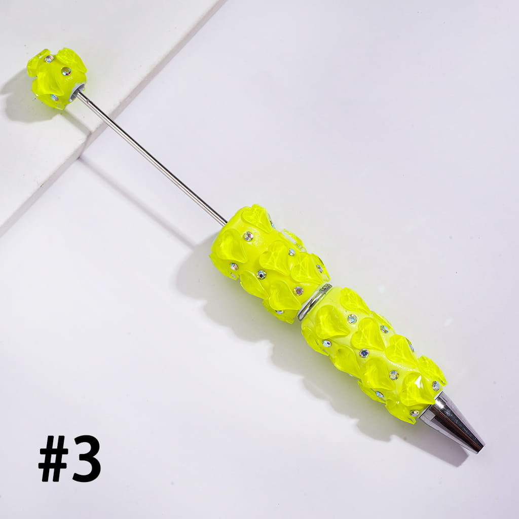 Beadable Clay Pens with Pointy Peach Hearts and AB Rhinestones, Fluorescence, Multi-Color