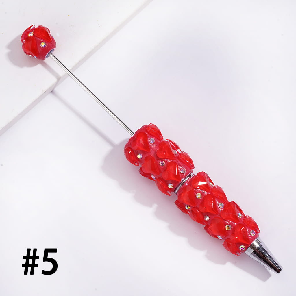 Beadable Clay Pens with Pointy Peach Hearts and AB Rhinestones, Fluorescence, Multi-Color