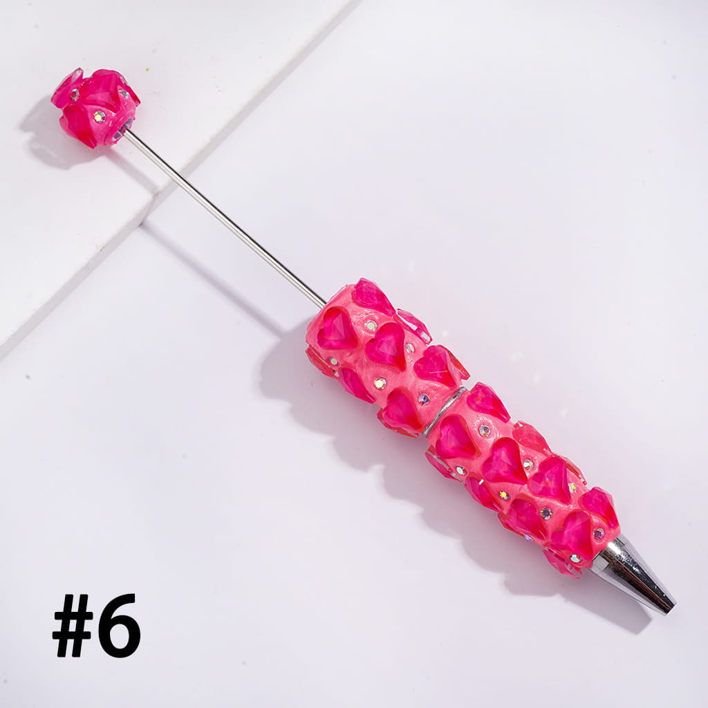 Beadable Clay Pens with Pointy Peach Hearts and AB Rhinestones, Fluorescence, Multi-Color