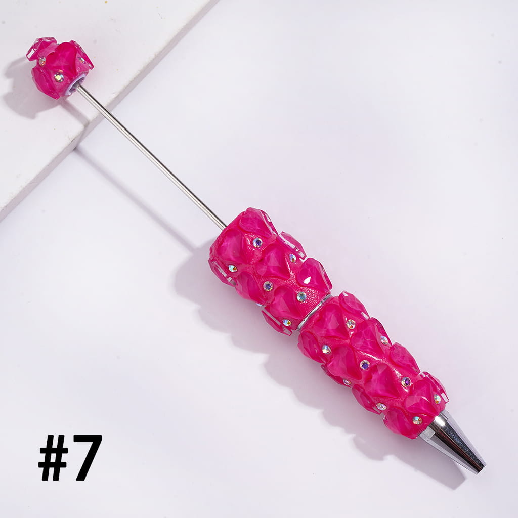 Beadable Clay Pens with Pointy Peach Hearts and AB Rhinestones, Fluorescence, Multi-Color