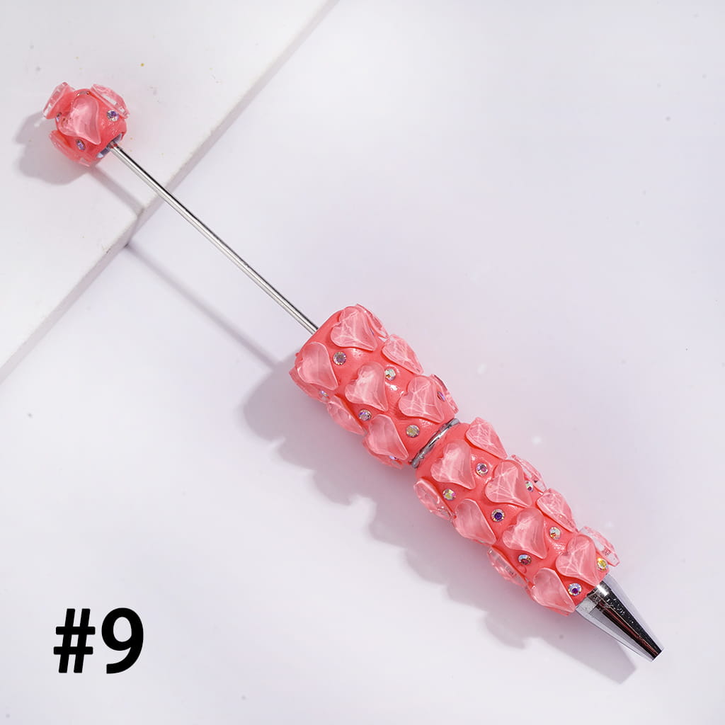 Beadable Clay Pens with Pointy Peach Hearts and AB Rhinestones, Fluorescence, Multi-Color
