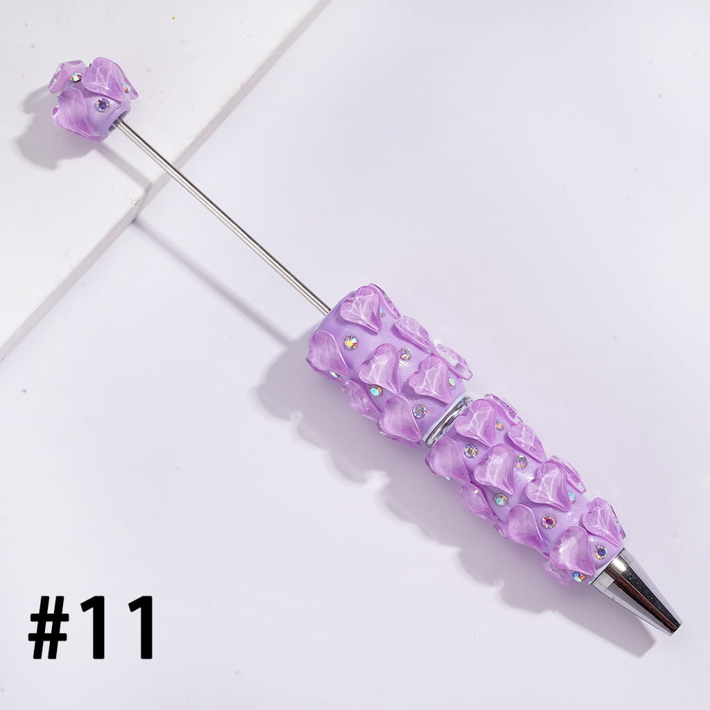 Beadable Clay Pens with Pointy Peach Hearts and AB Rhinestones, Fluorescence, Multi-Color