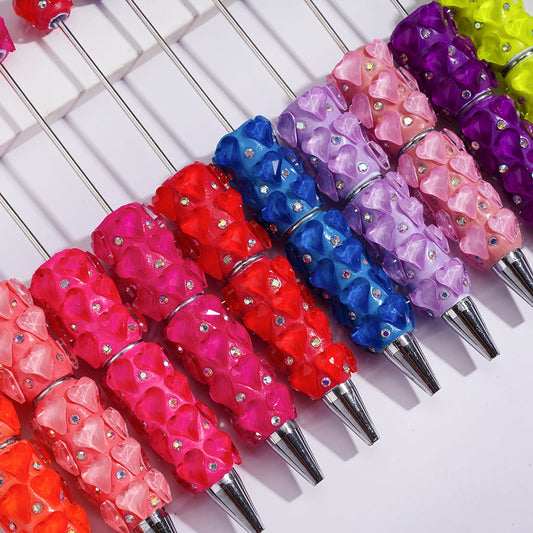 Fluorescent Multi Color Pointy Peach Hearts with AB Rhinestones Beadable Clay Pens