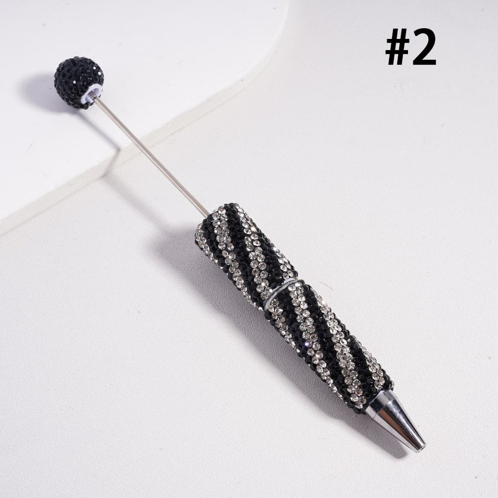 Oblique Stripe Double Color Rhinestones Fully Covered Beadable Clay Pen Ramdom Mix