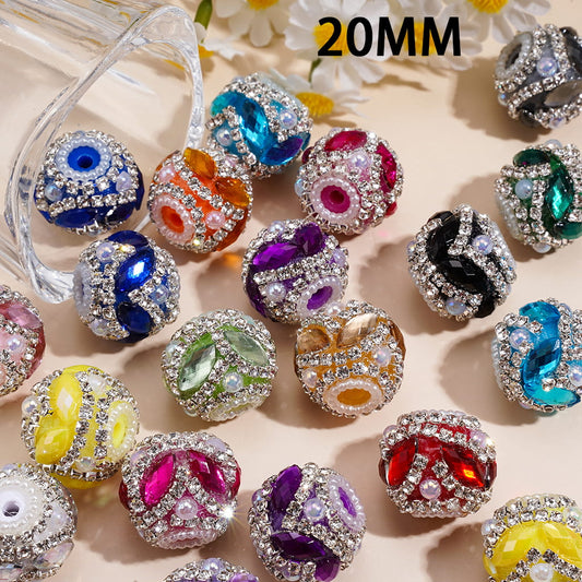 UV Coated Half-Shell White Pearl Chains & Leaf Shaped Rhinestone Handmade Acrylic Beads 20MM
