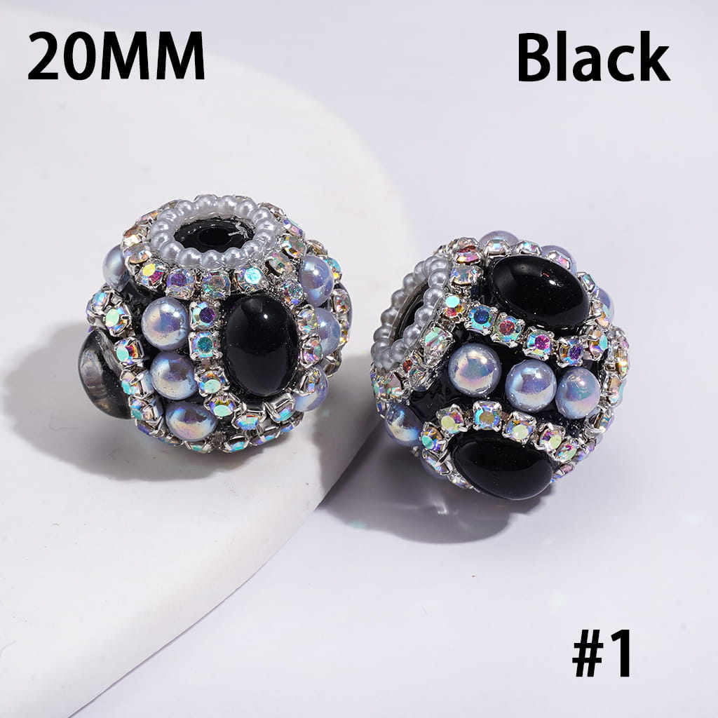 UV Coating, Elliptical Rhinestone, Half-Shell White Pearl & AB Rhinestones, Handcrafted Acrylic Beads 20MM