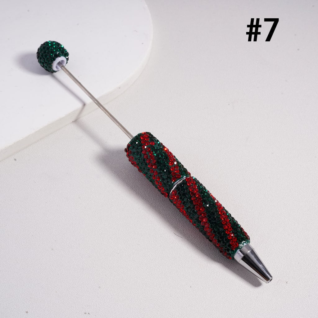 Oblique Stripe Double Color Rhinestones Fully Covered Beadable Clay Pen Ramdom Mix