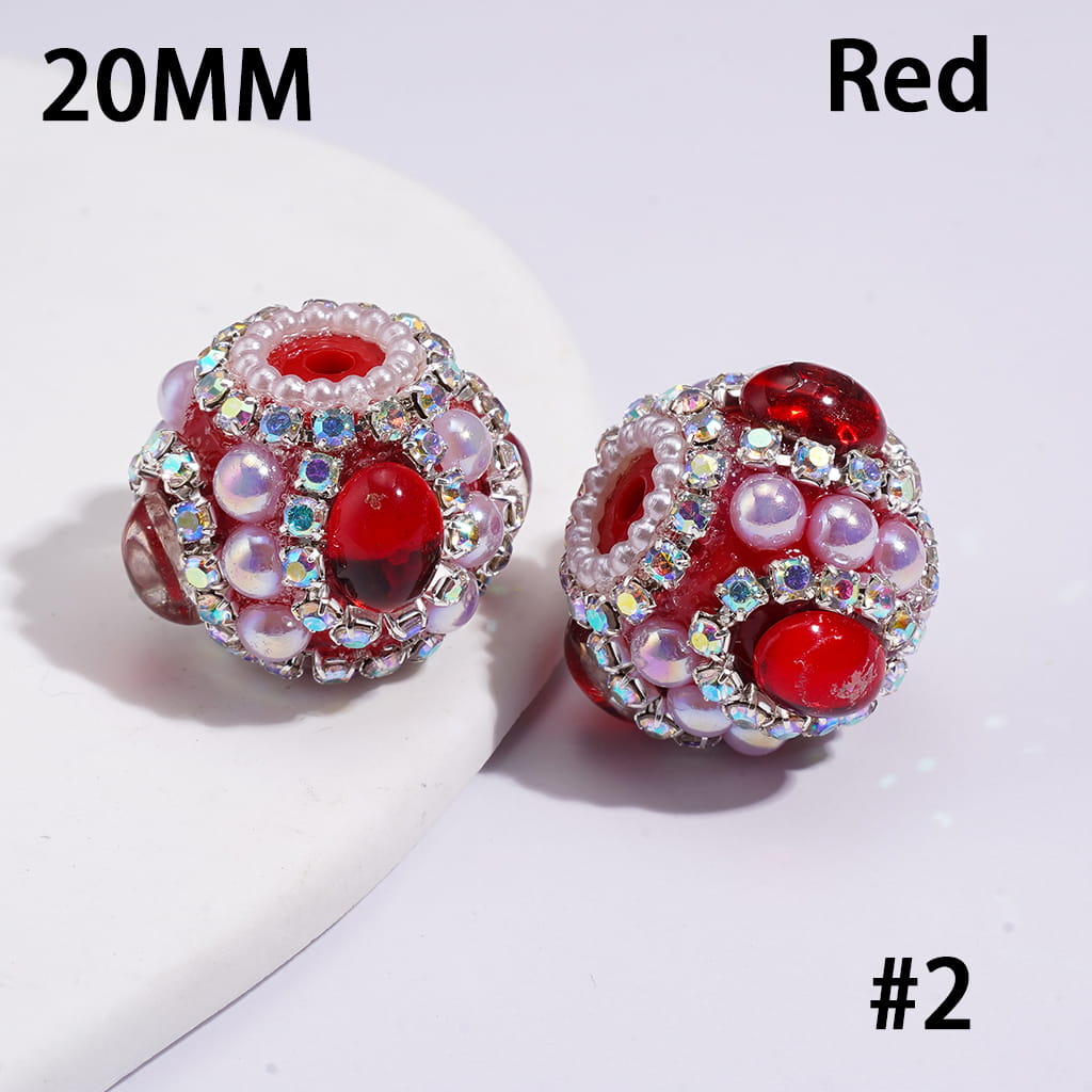 UV Coating, Elliptical Rhinestone, Half-Shell White Pearl & AB Rhinestones, Handcrafted Acrylic Beads 20MM