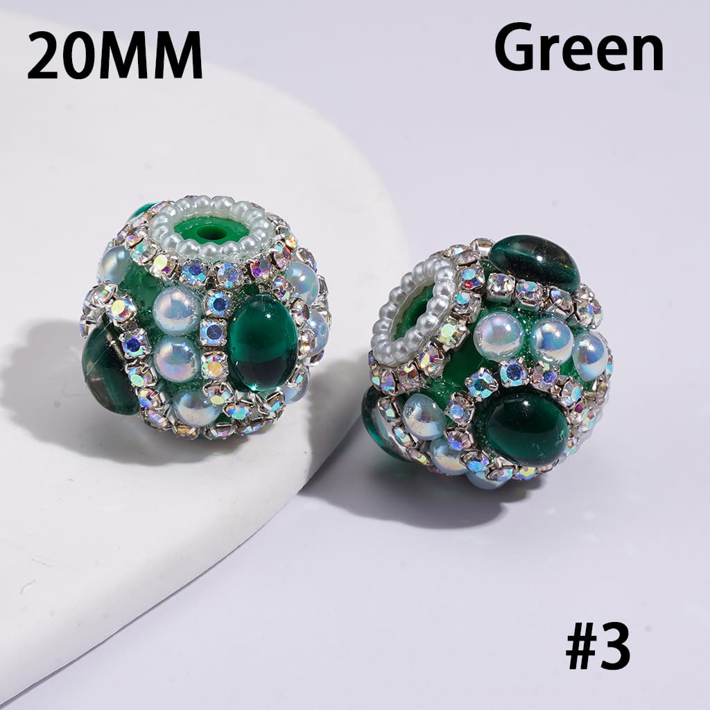 UV Coating, Elliptical Rhinestone, Half-Shell White Pearl & AB Rhinestones, Handcrafted Acrylic Beads 20MM