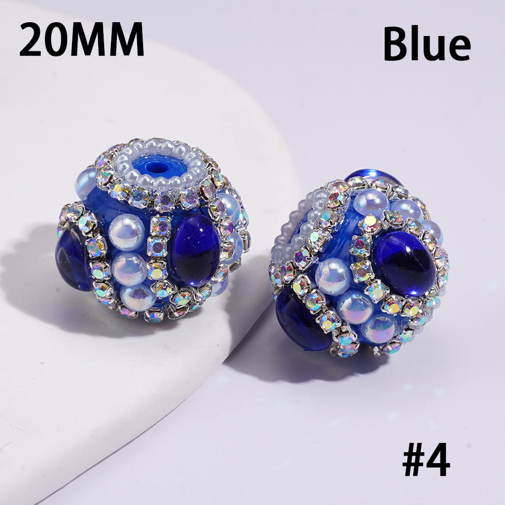 UV Coating, Elliptical Rhinestone, Half-Shell White Pearl & AB Rhinestones, Handcrafted Acrylic Beads 20MM
