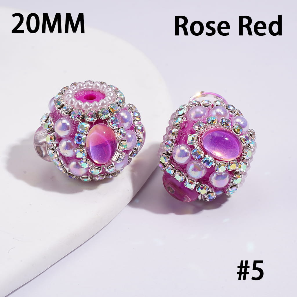 UV Coating, Elliptical Rhinestone, Half-Shell White Pearl & AB Rhinestones, Handcrafted Acrylic Beads 20MM