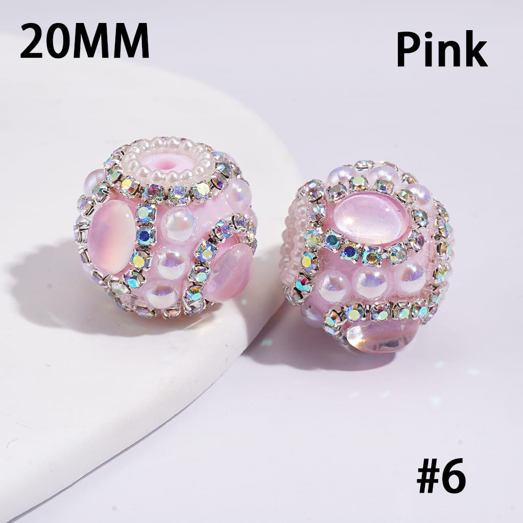 UV Coating, Elliptical Rhinestone, Half-Shell White Pearl & AB Rhinestones, Handcrafted Acrylic Beads 20MM