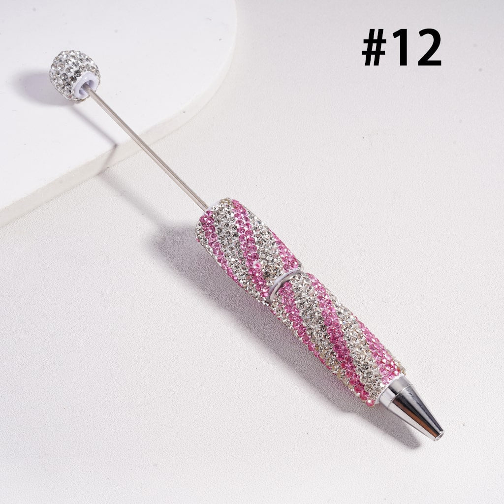 Oblique Stripe Double Color Rhinestones Fully Covered Beadable Clay Pen Ramdom Mix