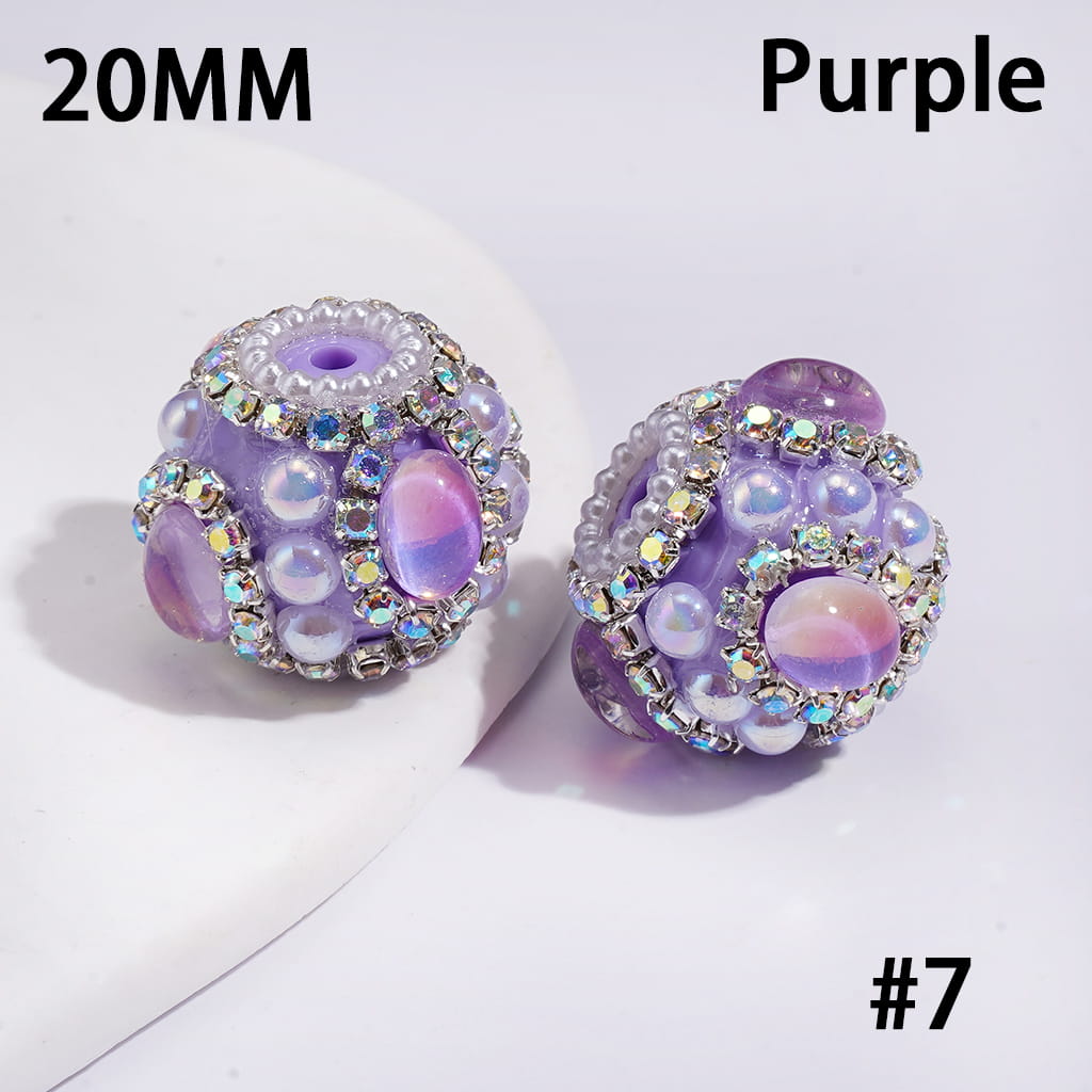 UV Coating, Elliptical Rhinestone, Half-Shell White Pearl & AB Rhinestones, Handcrafted Acrylic Beads 20MM