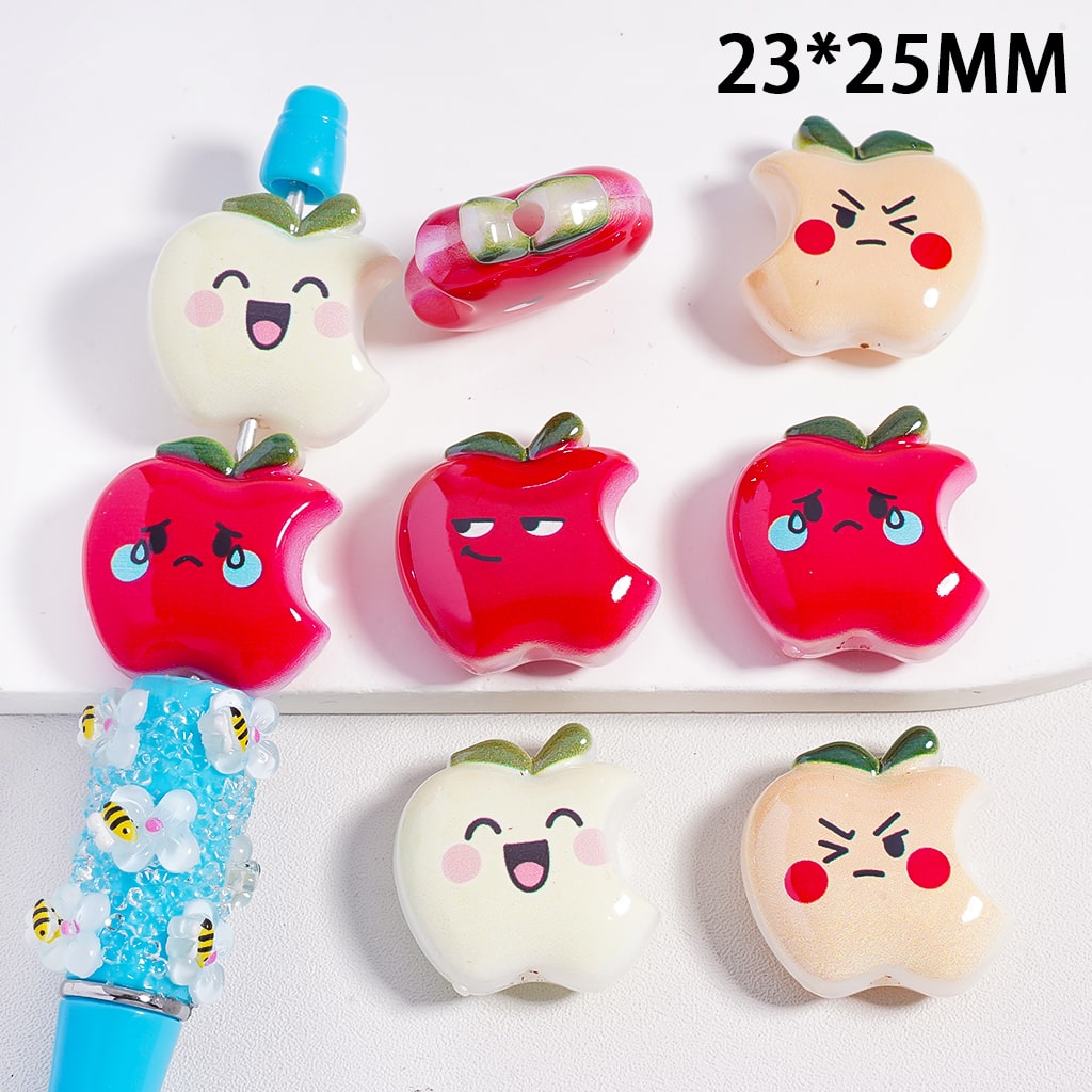Cute Colorful Apples in Different Face Expression Designs, Acrylic Beads Random Mix 23*25MM