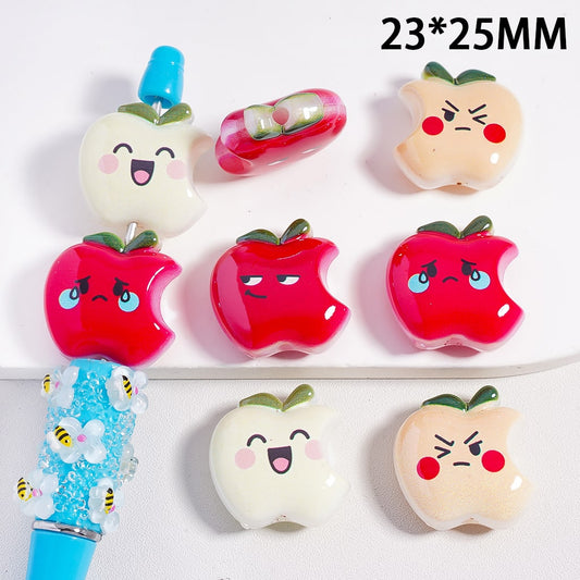 Cute Colorful Apples in Different Face Expression Designs, Acrylic Beads Random Mix 23*25MM
