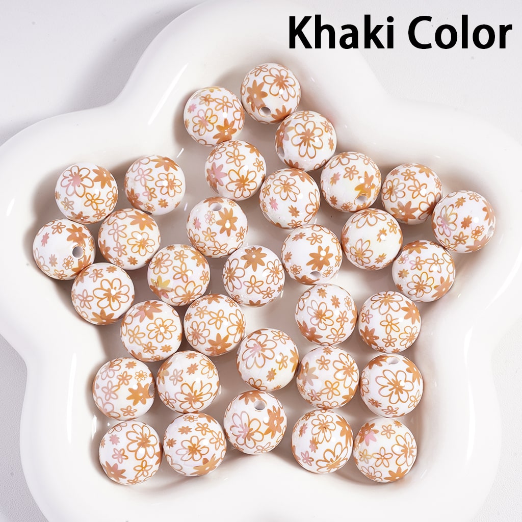 UV Coating Flowers in Assorted Colors Print Round Acrylic Beads Random Mix 16MM