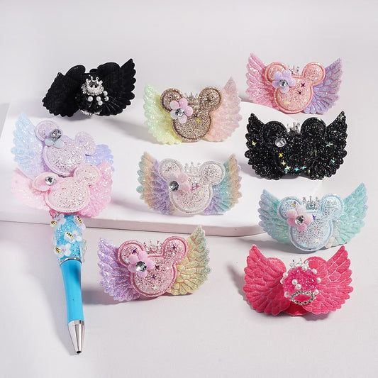 Royal Sugar Crown Glitter Fabric Wing Mouse Head Flower Sparkling Rhinestone & Pearl Charm Acrylic Beads