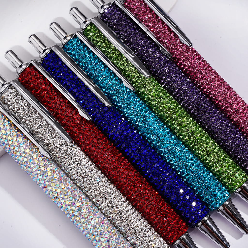 Rhinestone Covered Metal Ballpoint Clay Pens for Office & Gifts with Sparkling Rhinestones
