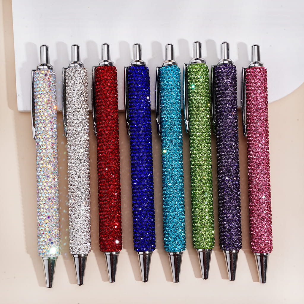 Rhinestone Covered Metal Ballpoint Clay Pens for Office & Gifts with Sparkling Rhinestones