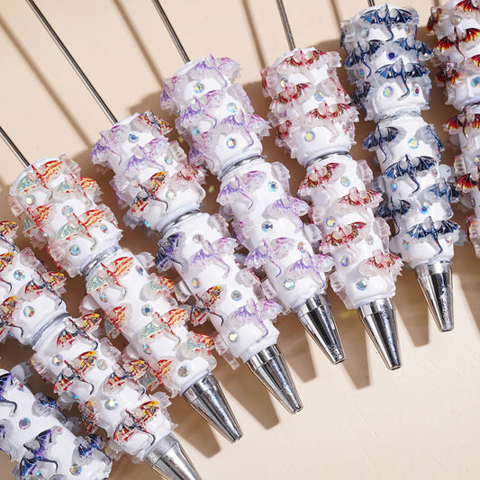 Flying Dragon Theme Beadable Clay Pens with AB Rhinestones, Assorted Colors, Random Mix
