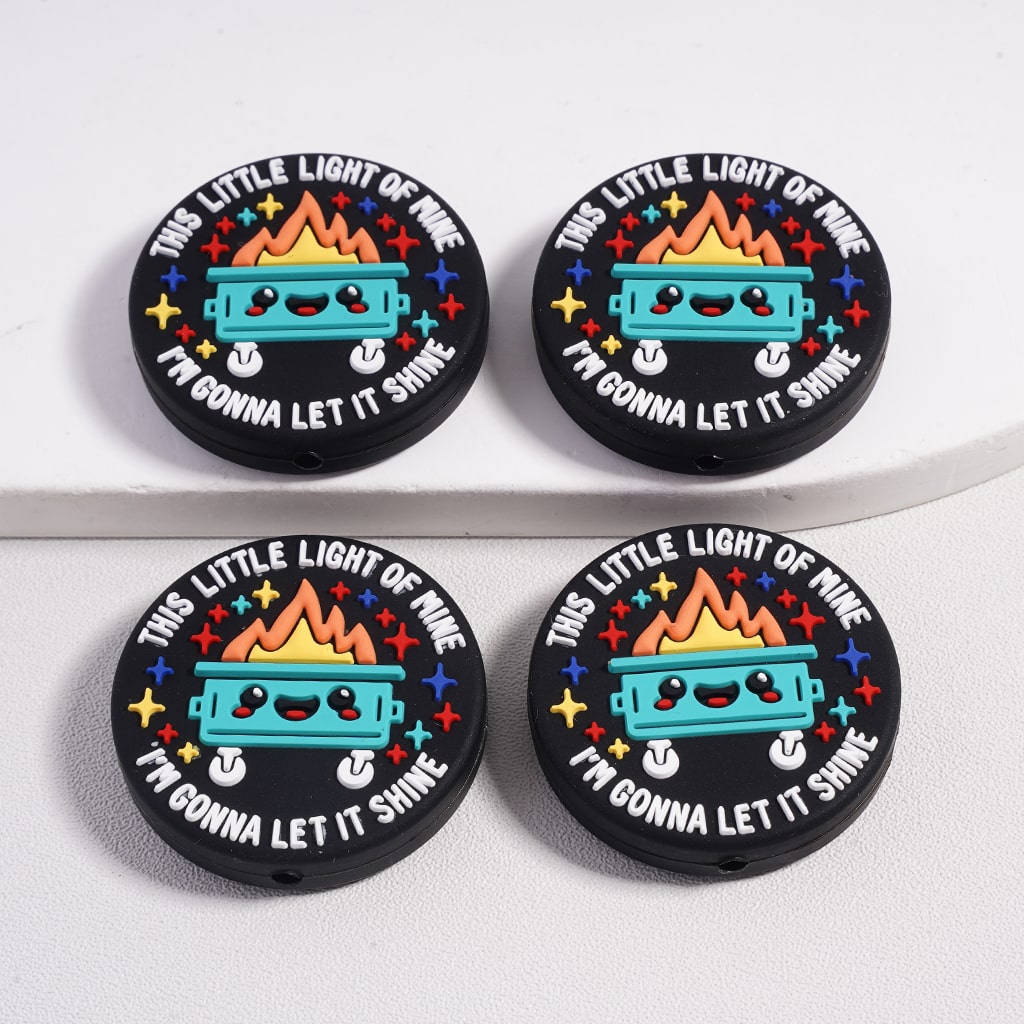 This Little Light” Stove Fire Design, Flat Round Silicone Focal Beads