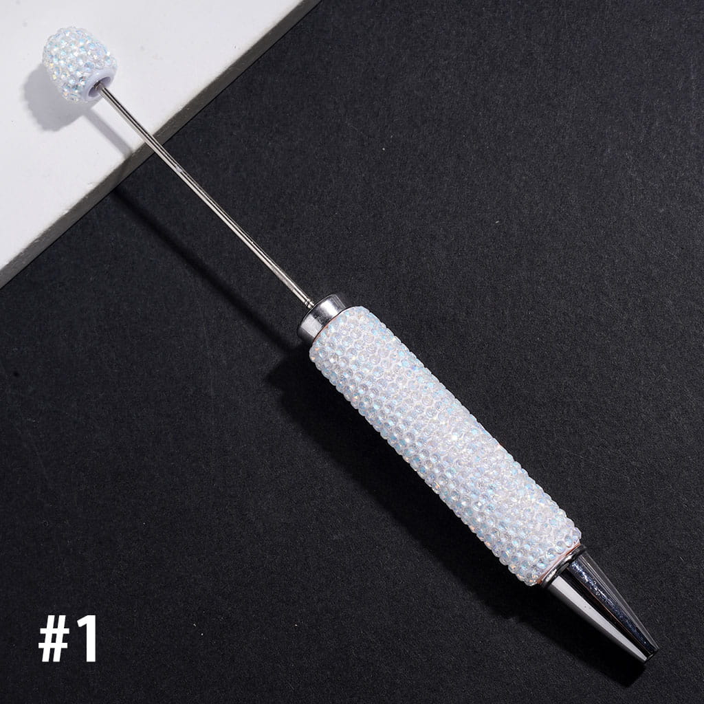 Beadable Clay Pens with Sparkling Iridescent Rhinestones Covered the Entire Pens, Silver Metal Ring, Multi-Color