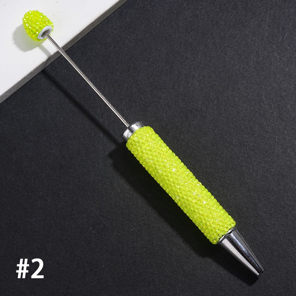 Beadable Clay Pens with Sparkling Iridescent Rhinestones Covered the Entire Pens, Silver Metal Ring, Multi-Color