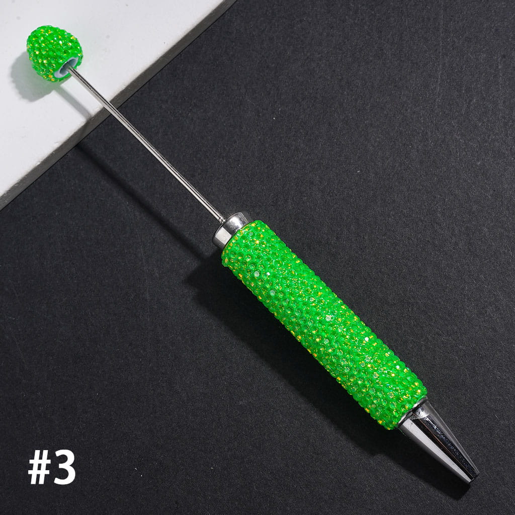 Beadable Clay Pens with Sparkling Iridescent Rhinestones Covered the Entire Pens, Silver Metal Ring, Multi-Color