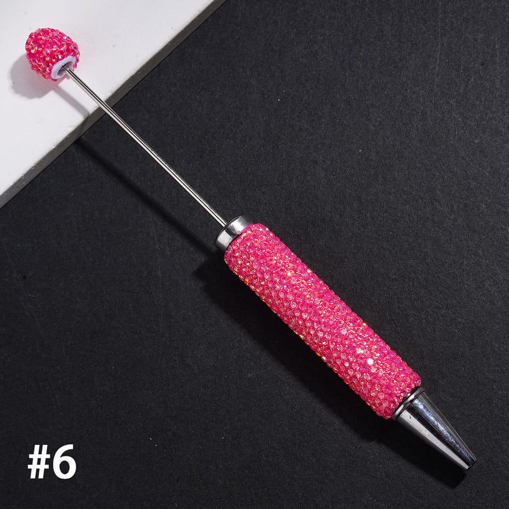 Beadable Clay Pens with Sparkling Iridescent Rhinestones Covered the Entire Pens, Silver Metal Ring, Multi-Color