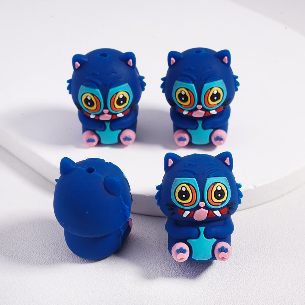 3D Blue Cat Big Eyes Cute Animal Silicone Focal Beads