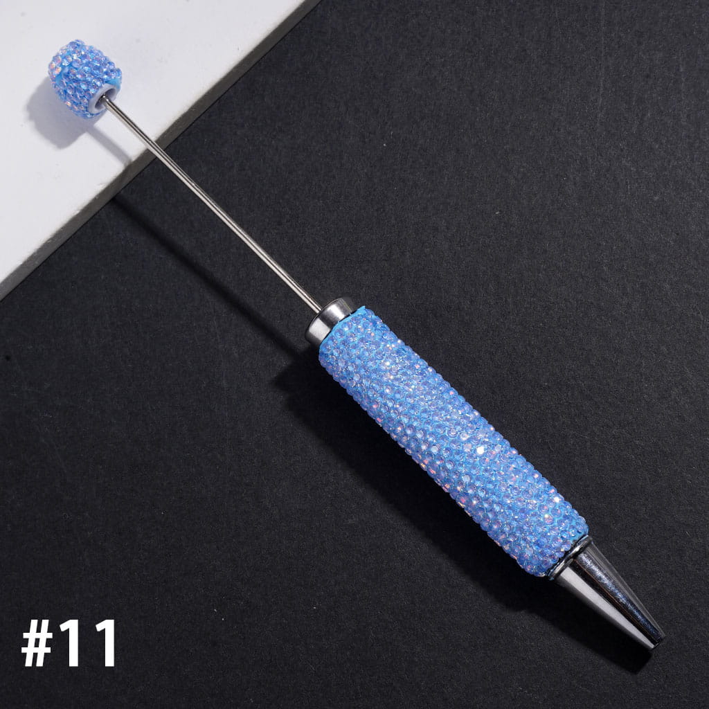 Beadable Clay Pens with Sparkling Iridescent Rhinestones Covered the Entire Pens, Silver Metal Ring, Multi-Color