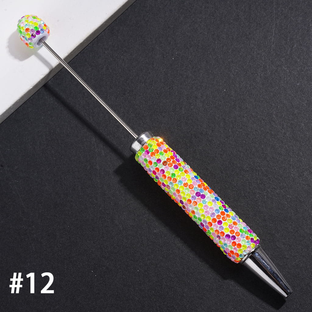 Beadable Clay Pens with Sparkling Iridescent Rhinestones Covered the Entire Pens, Silver Metal Ring, Multi-Color