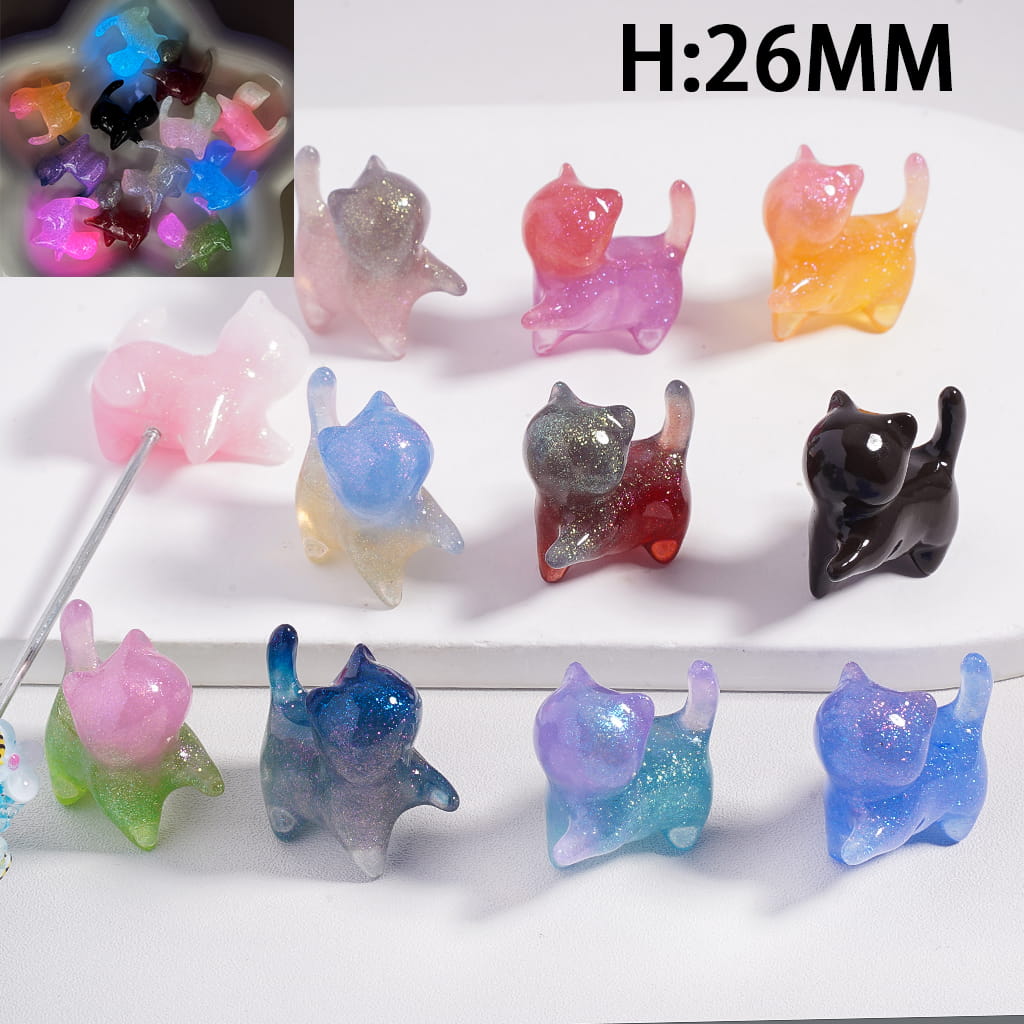 Luminous Glow CuteCat Double‑Color with Glitter Acrylic Beads 26MM Random Mix