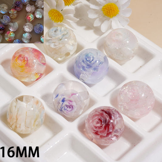Luminous Rose Flowers Clear Round Shape Acrylic Beads for Bracelets 16MM Random Mix