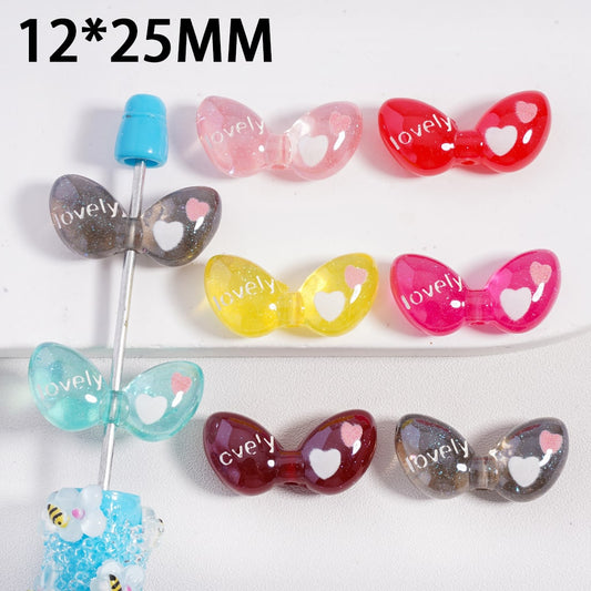 UV Gloss Glitter Finish Shiny Sweetheart Love Bow Valentine's Day Acrylic Beads 12*25mm