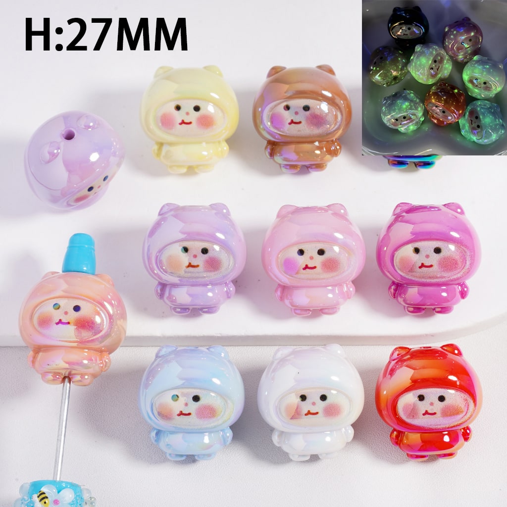 Luminous UV Coating Cute Baby Doll Acrylic Beads Height 27MM Random Mix
