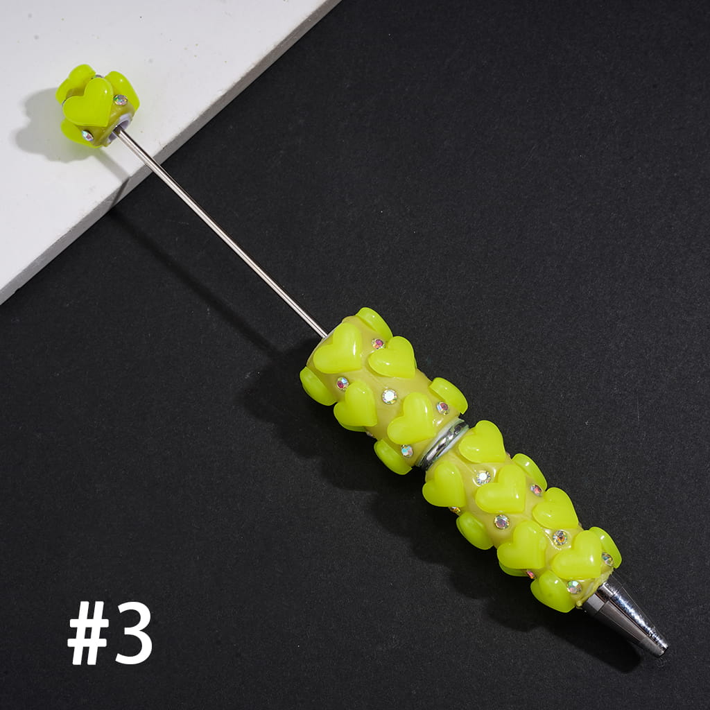Beadable Clay Pens with Plump Hearts and Rhinestones, Neon, Multi-Color