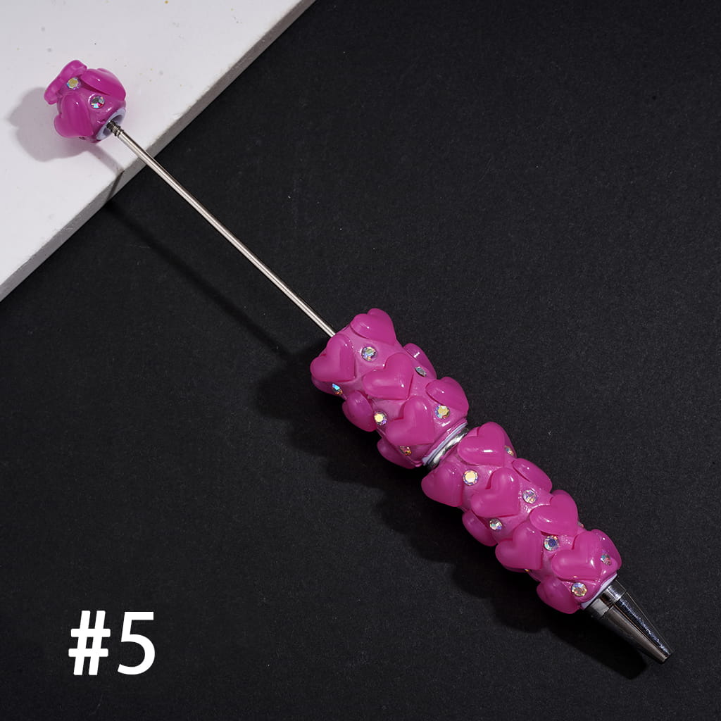 Beadable Clay Pens with Plump Hearts and Rhinestones, Neon, Multi-Color