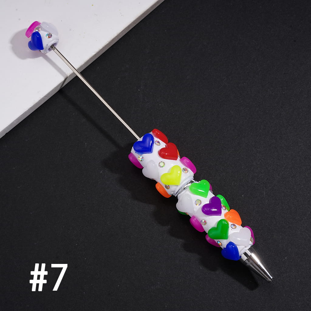 Beadable Clay Pens with Plump Hearts and Rhinestones, Neon, Multi-Color