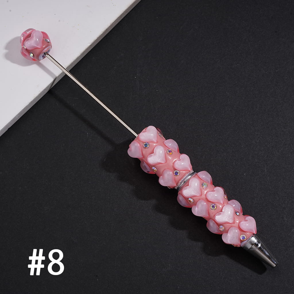 Beadable Clay Pens with Plump Hearts and Rhinestones, Neon, Multi-Color