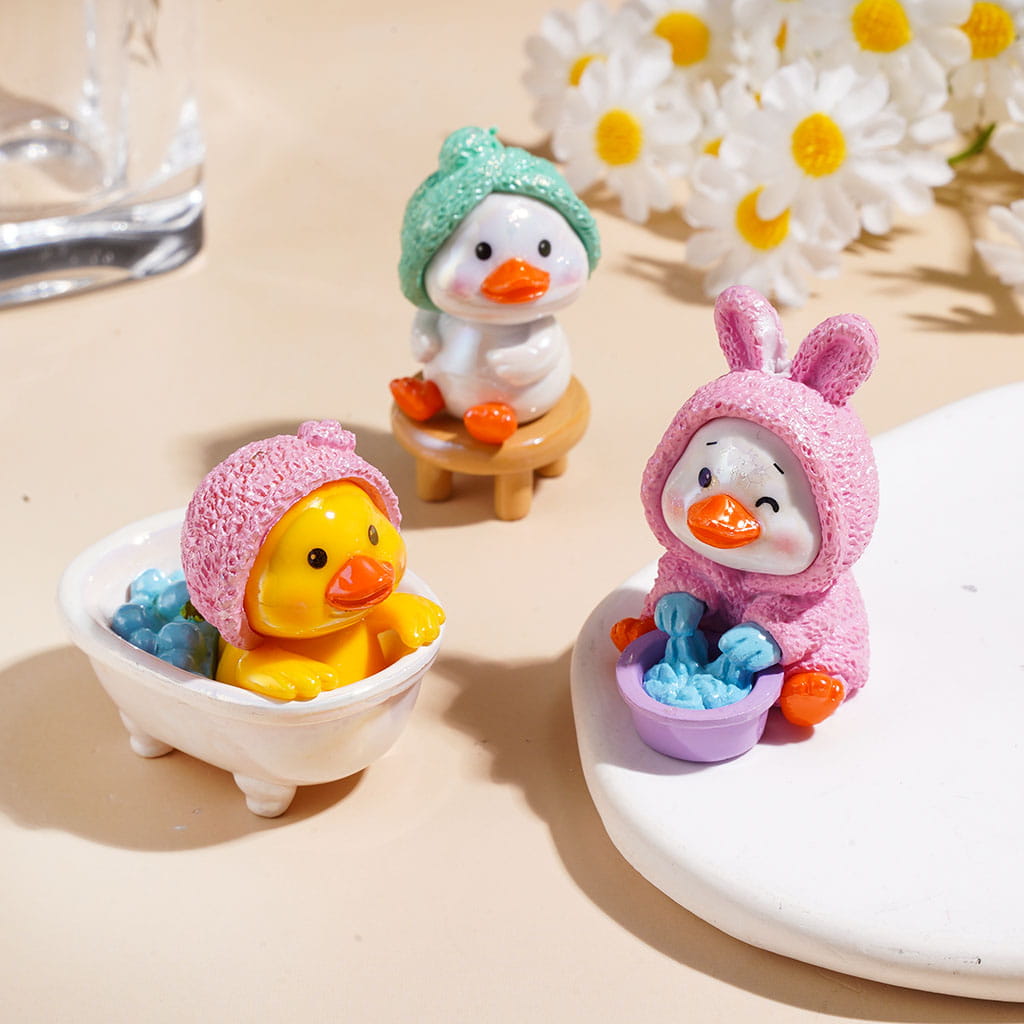 Cute Duckling Character in Bunny Hat & Winter Costume Acrylic Beads, Random Mix