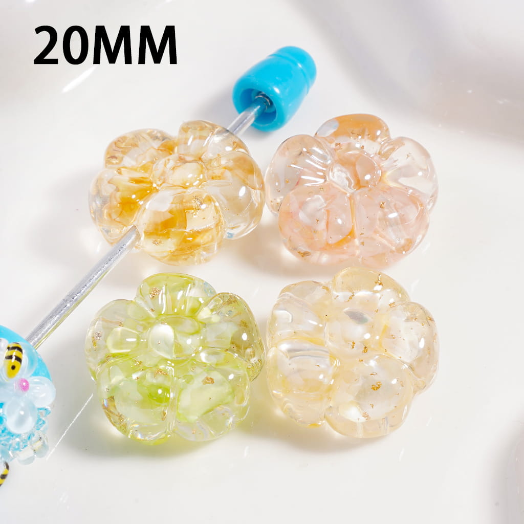 Flower with Shell Flakes & Gold Foil Acrylic Beads 20MM Random Mix