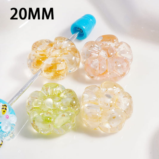 Flower with Shell Flakes & Gold Foil Acrylic Beads 20MM Random Mix