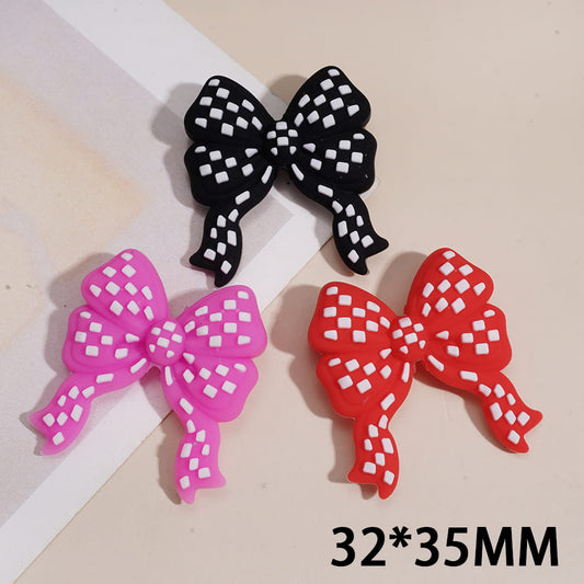 Adorable Bowtie Bowknot with White Checkered Pattern Multi-Color Silicone Focal Beads