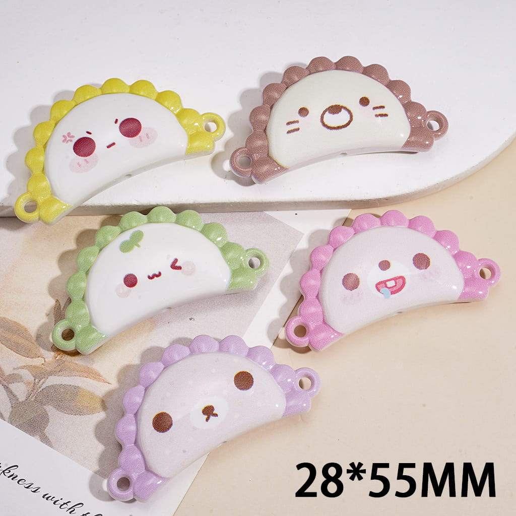 Acrylic Beads Pendants Jiaozi Shape in Various Cute Expressions, 28*55MM, Random Mix