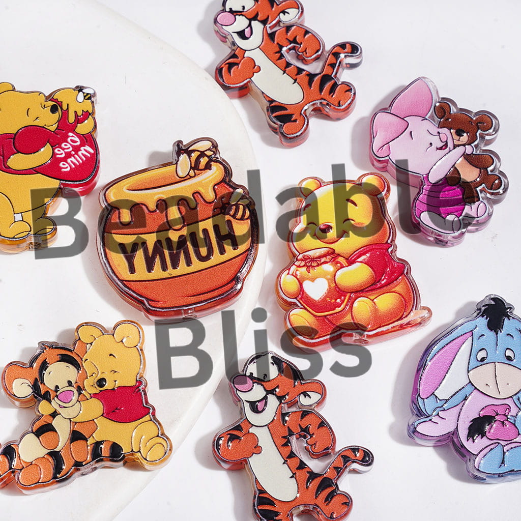 Cute Cartoon Characters Bear Donkey Tiger Pig and Honey Jar Acrylic Beads, Random Mix